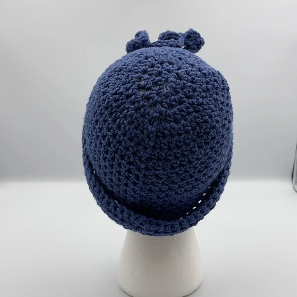 Crochet Handmade Woman's Blue Flower Hat‎ Folded Up
